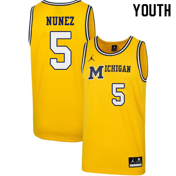 Youth #5 Adrien Nunez Michigan Wolverines 1989 Retro College Basketball Jerseys Sale-Yellow